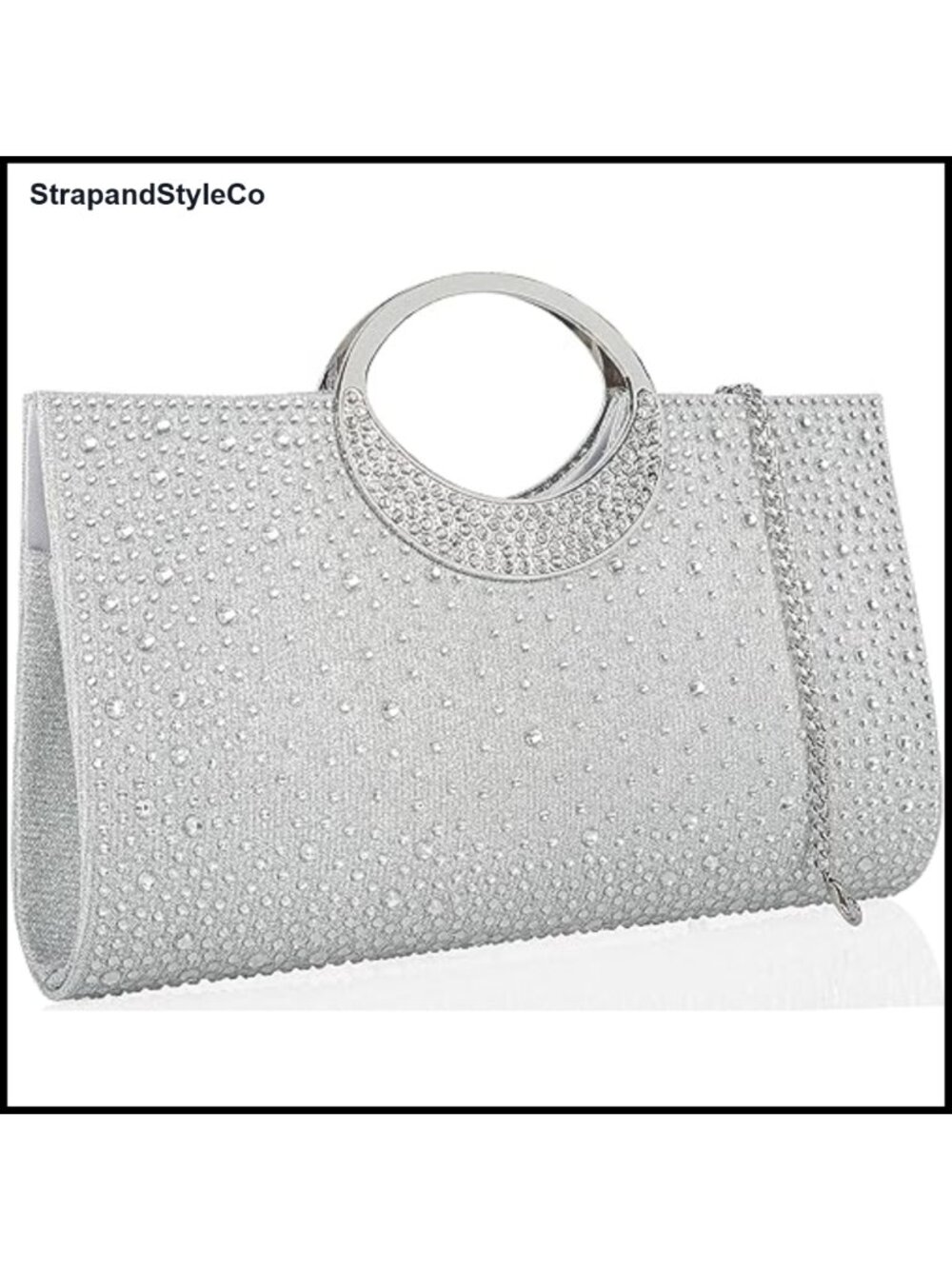 Rhinestone Crystal Clutch Evening Bag with Metal Chain Wedding Party Purse